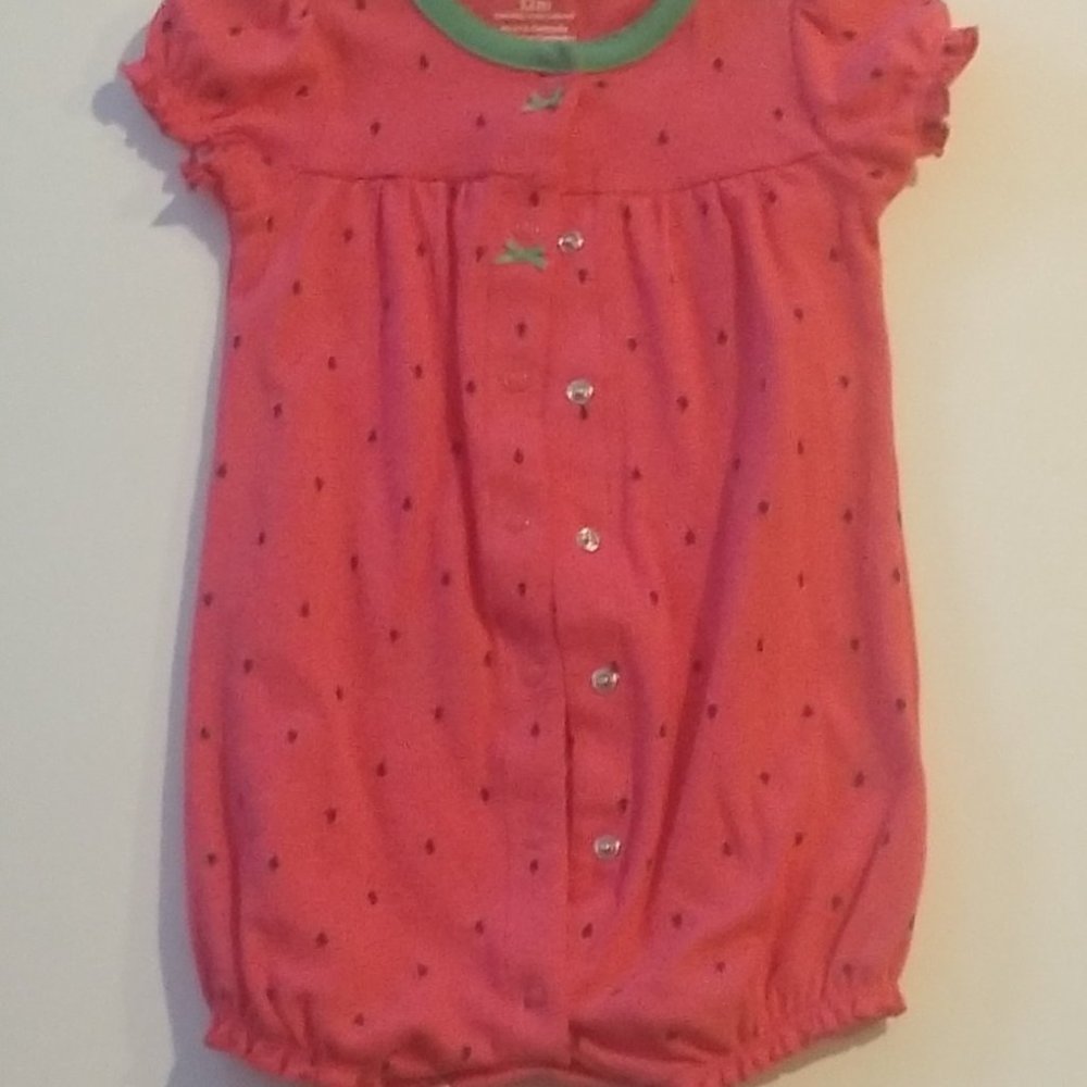 Carter's / 12 months / Watermelon-Pink color- with green trim / Onesie